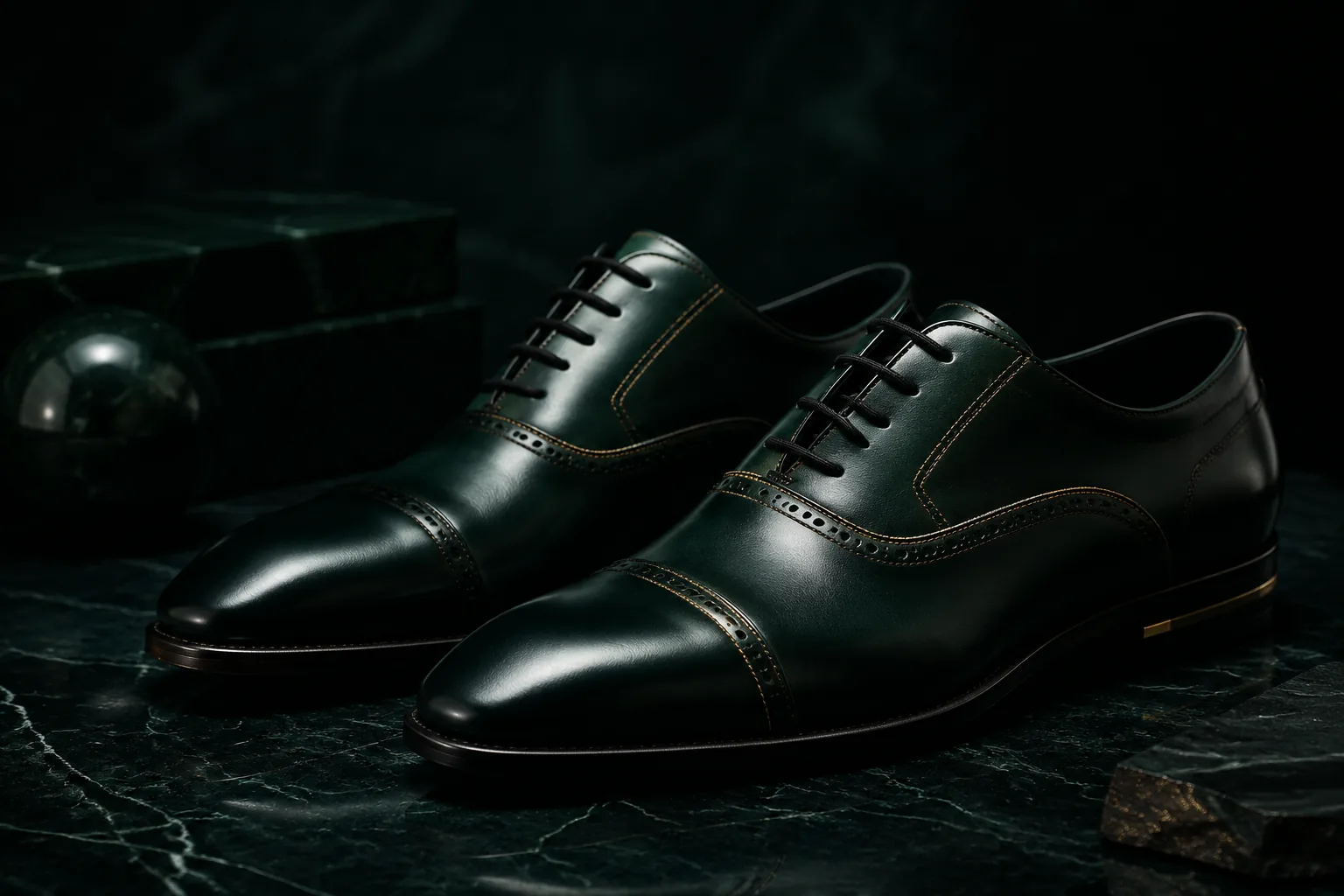 Zapato oxford de cuero verde esmeralda Verdeval modelo Giralda sobre superficie oscura
