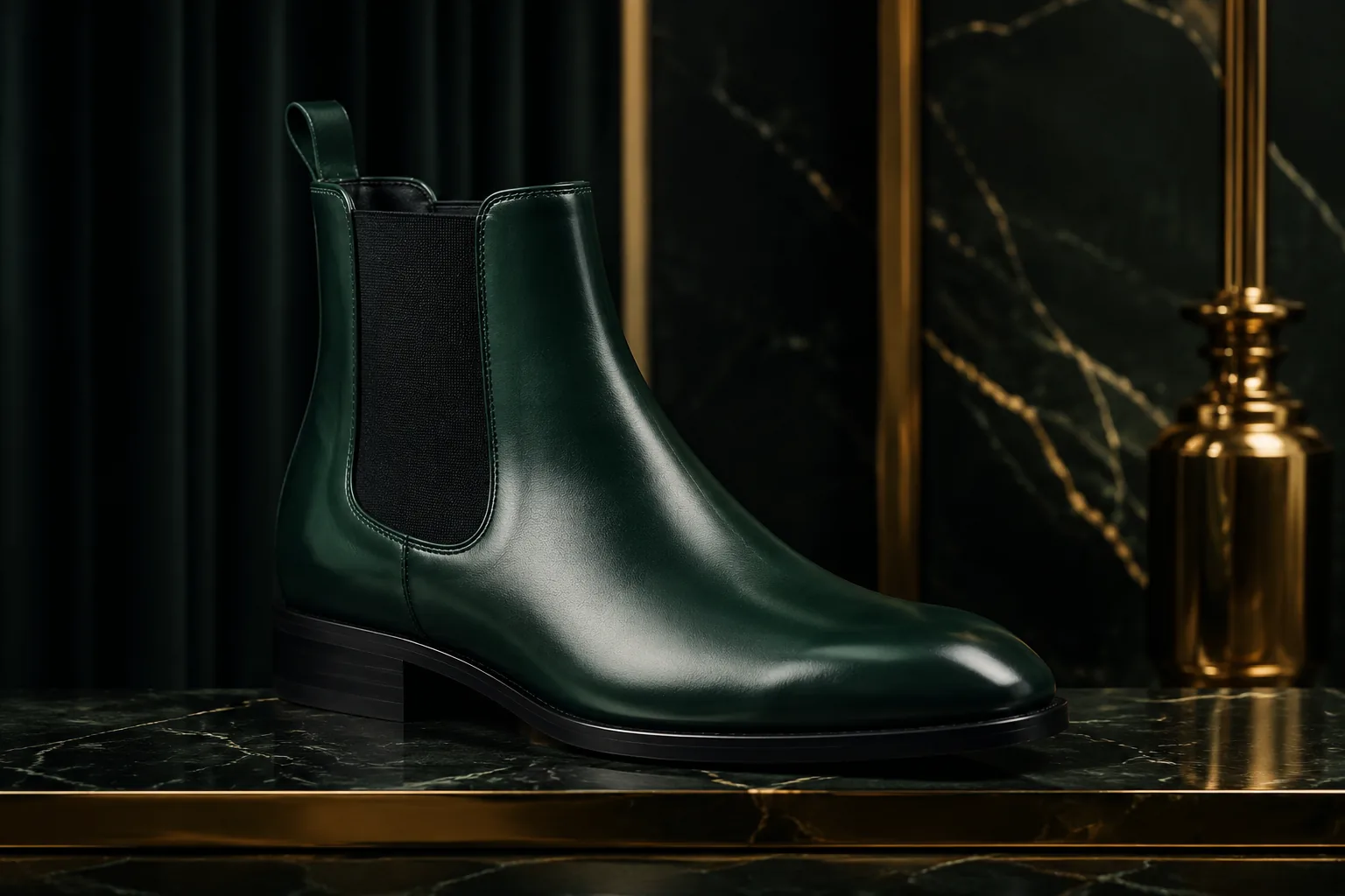 Botin chelsea de cuero verde esmeralda Verdeval modelo Triana con elasticos laterales